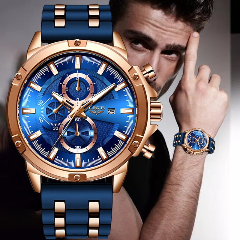 LIGE Sports Watch Men Waterproof Mens Wristwatch Quartz Watches For Men Luxury Brand Silicone Strap Man Clock Relogio Masculino