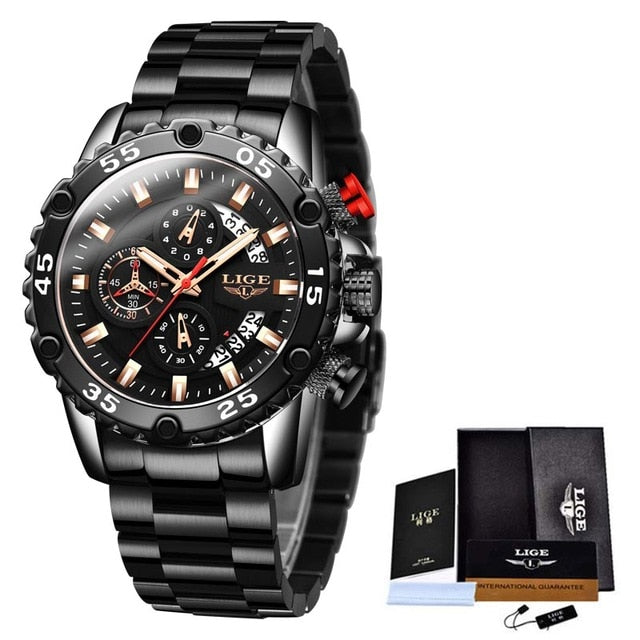 LIGE Watch Men Sports Chronograph Casual Watches 2020 Top Brand Waterproof Quartz Wrist Watches For Men Clock Relogio Masculino