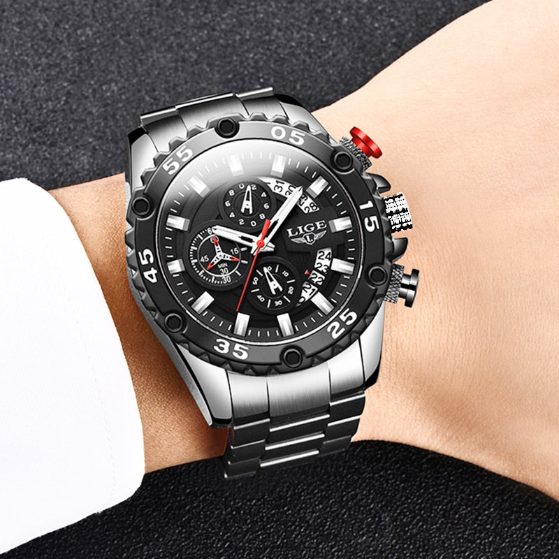 LIGE Watch Men Sports Chronograph Casual Watches 2020 Top Brand Waterproof Quartz Wrist Watches For Men Clock Relogio Masculino