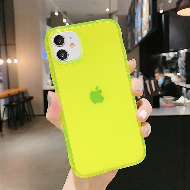 LOVECOM Fluorescent Color Clear Shockproof Phone Case For iPhone 12 Mini 11 Pro Max XR X XS Max 7 8 Plus Soft TPU Phone Cover