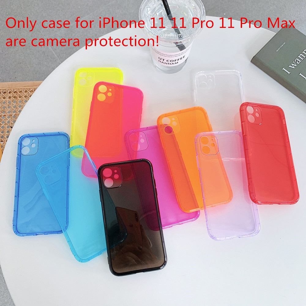LOVECOM Fluorescent Color Clear Shockproof Phone Case For iPhone 12 Mini 11 Pro Max XR X XS Max 7 8 Plus Soft TPU Phone Cover