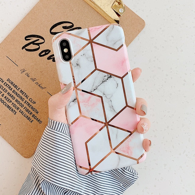 LOVECOM Geometric Marble Phone Cases For iPhone 12 Mini 12 11 Pro Max XR X XS Max 7 8 6S Plus Soft IMD Electroplated Back Cover