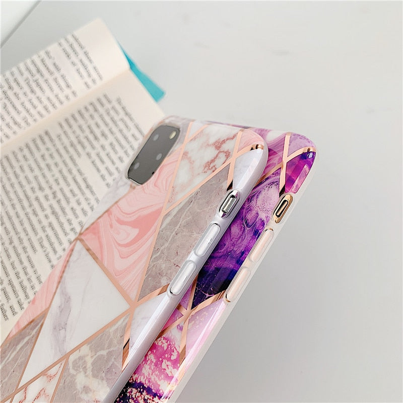 LOVECOM Geometric Marble Phone Cases For iPhone 12 Mini 12 11 Pro Max XR X XS Max 7 8 6S Plus Soft IMD Electroplated Back Cover