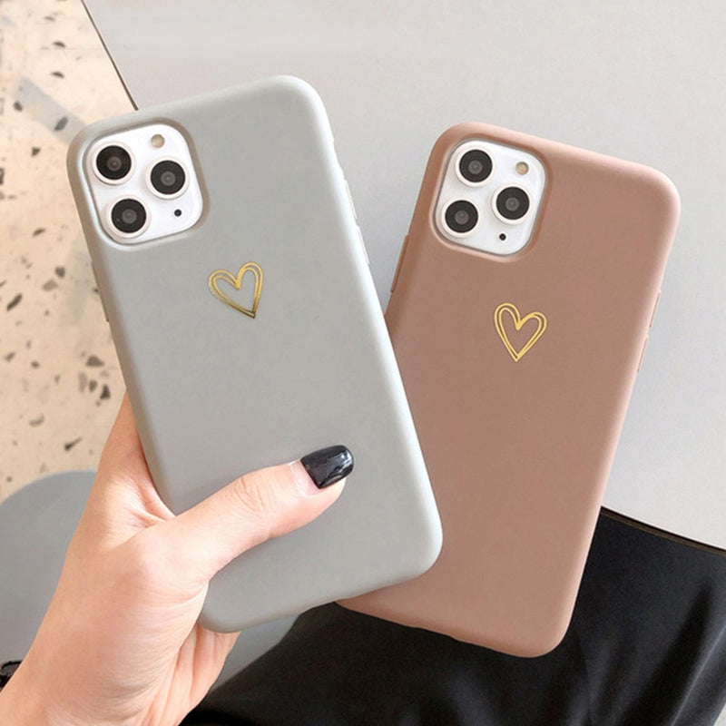 LOVECOM Plating Heart Phone Case For iPhone 12 Mini 11 Pro Max XR XS Max 6 7 8 Plus X Candy Color Simple Soft Silicon Back Cover