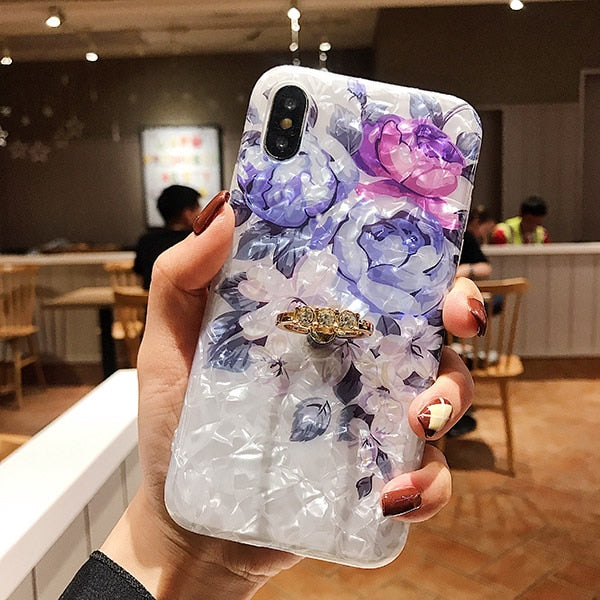 LOVECOM Retro Floral Ring Stand Phone Case For iPhone 12 Mini 11 Pro Max XR XS Max X XS 7 8 Plus Case Soft IMD Dream Shell Cover