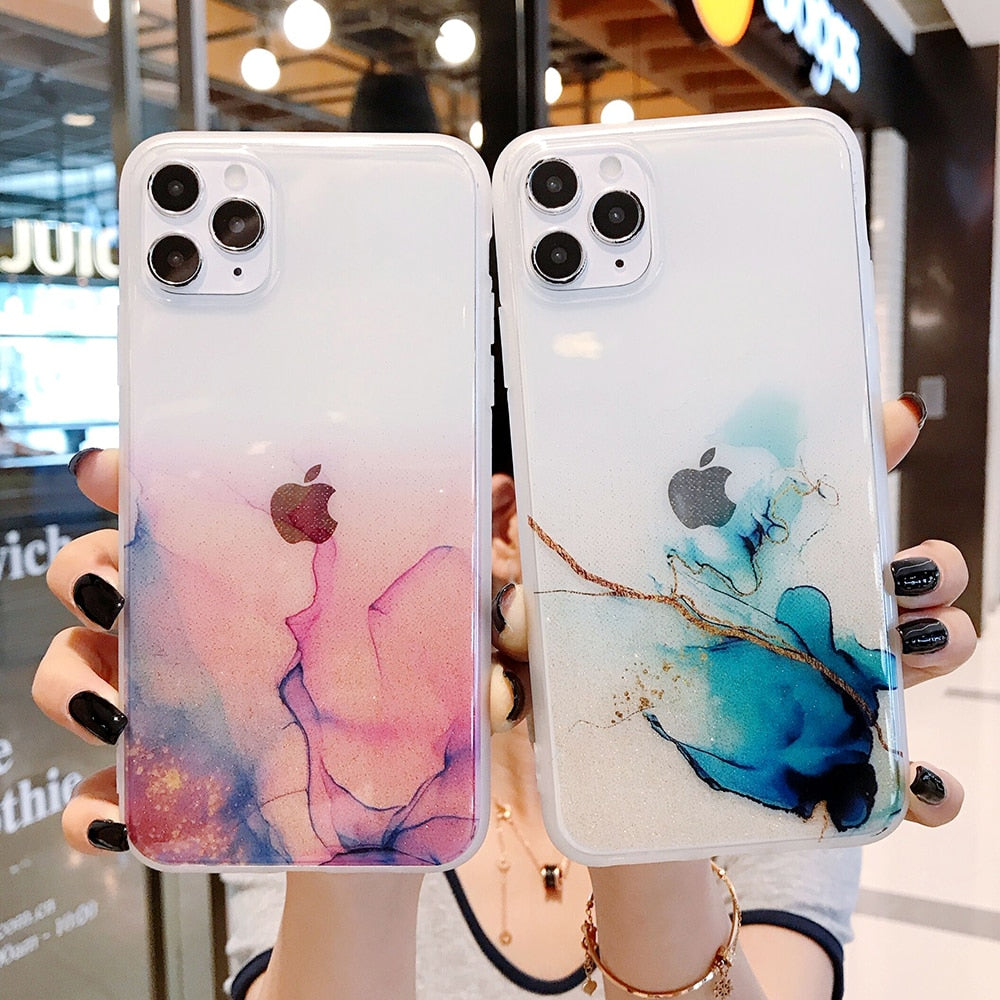 LOVECOM Vintage Colorful Marble Phone Case For iPhone 11 12 Pro Max 12 Mini XR X XS Max 7 8 Plus Soft IMD Clear Phone Back Cover