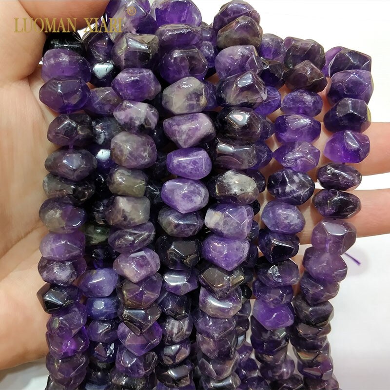 LUOMAN XIARI Natural Stone Irregular  Facted Beads Amethyst Beads For Jewelry Making DIY Bracelet Necklace 9-14 mm Strand 15"