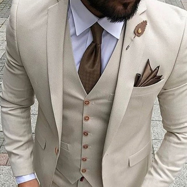 Latest Coat Pant Designs Beige Men Suit Prom Tuxedo Slim Fit 3 Piece Groom Wedding Suits For Men Custom Blazer Terno Masuclino