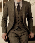 Latest Coat Pant Designs Brown Tweed Suit Men Vintage Winter Formal Wedding Suits For Men Men's Classic Suit 3 Pieces Men Suit