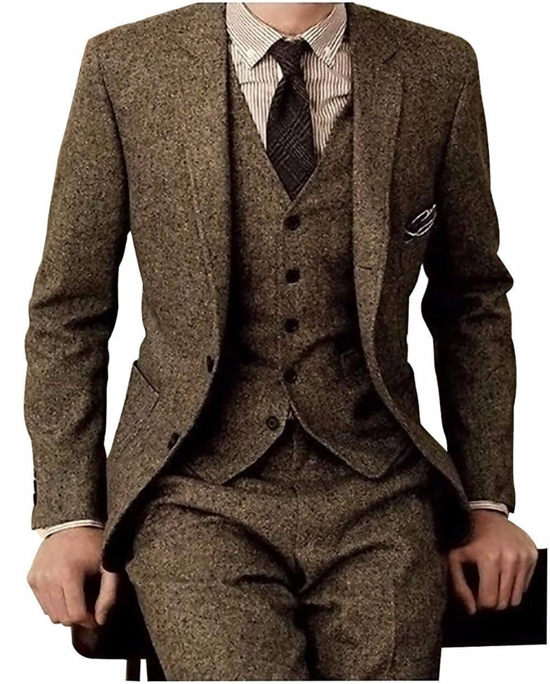 Latest Coat Pant Designs Brown Tweed Suit Men Vintage Winter Formal Wedding Suits For Men Men's Classic Suit 3 Pieces Men Suit