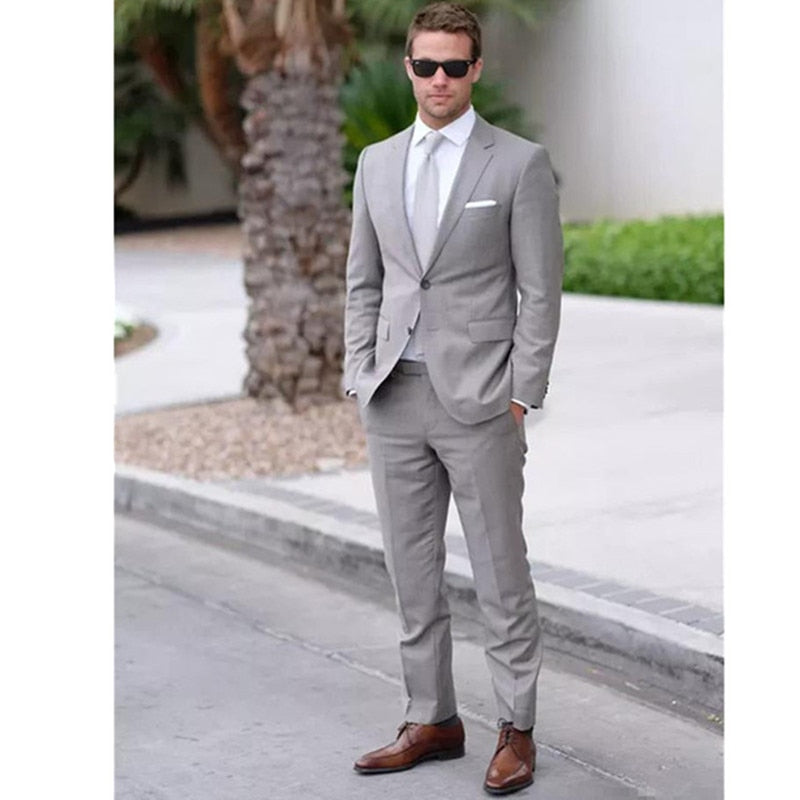 Latest Design Costume Homme Mariage Light Gray Men Suits Formal Occasion Business Men Suit Prom Suits 2 Pieces Jacket +Pants