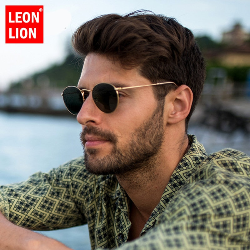 LeonLion 2021 Fashion Retro Sunglasses Men Round Vintage Glasses for Men/Women Luxury Sunglasses Men Small Lunette Soleil Homme