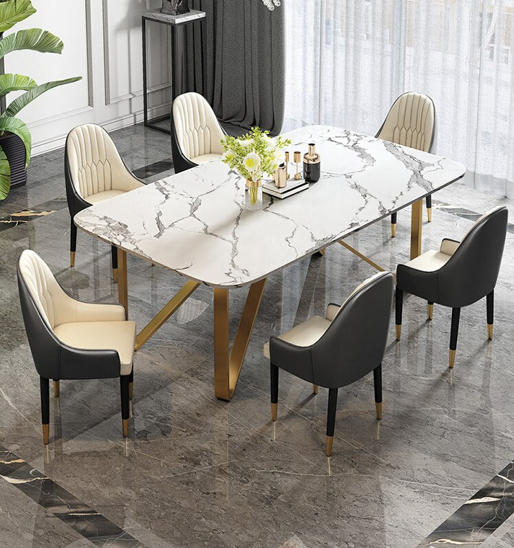 Light luxury dining table marble dining table modern simple household small family dining table chair combination Hong Kong Styl