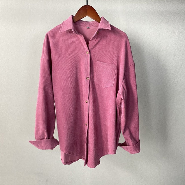 Lizkova Corduroy Green Blouse Women 2021 Vintage Long Sleeve Shirt Spring harajuru Blusas Mujer Tops 8867