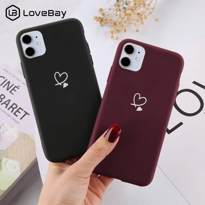 Lovebay Colorful Love Heart Phone Case For iPhone 11 12 Pro X XR XS Max 5s SE 2020 6 6S 7 8 Plus Candy Color Soft TPU Back Cover