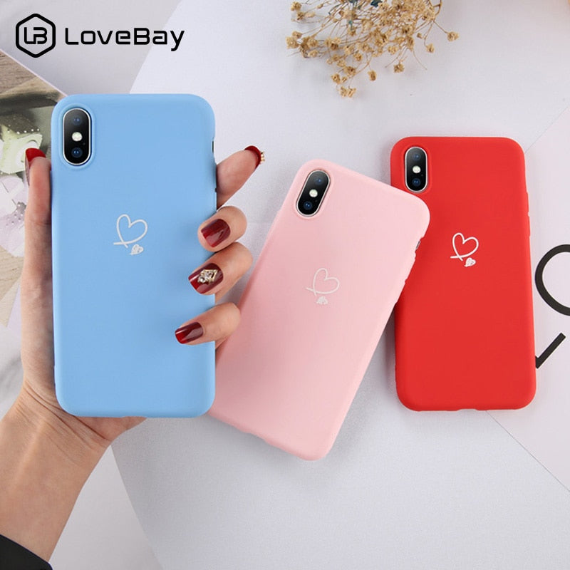 Lovebay Colorful Love Heart Phone Case For iPhone 11 12 Pro X XR XS Max 5s SE 2020 6 6S 7 8 Plus Candy Color Soft TPU Back Cover