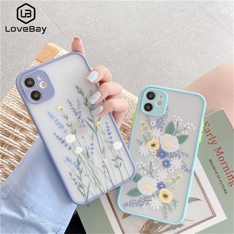 Lovebay NEW Fashion Pretty Flowers Case For iPhone 12 11 Pro Max 7 8 Plus X XR XS Max SE 2020 Luxury Color Thick Border Cover