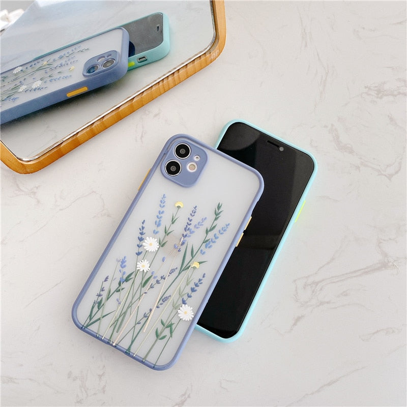 Lovebay NEW Fashion Pretty Flowers Case For iPhone 12 11 Pro Max 7 8 Plus X XR XS Max SE 2020 Luxury Color Thick Border Cover
