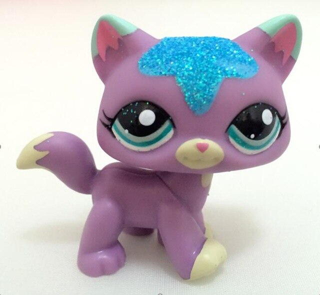 Lps Real Rare Pet Shop One Piece Toys Lovely Rare Black Cat Blue Eyes White Pink Glitter Kitten Animals Kids Gift free shipping