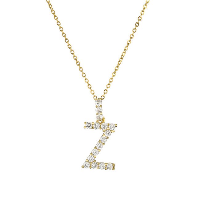 Luxury AAA+ Cubic Zirconia Initial Letter Necklace For Women Gold Color Geometric A-Z Alphabet Pendant Necklace Wedding Jewelry