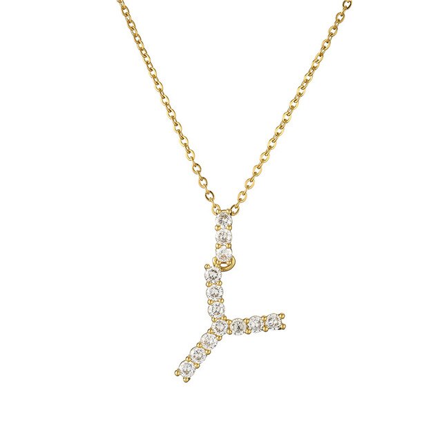 Luxury AAA+ Cubic Zirconia Initial Letter Necklace For Women Gold Color Geometric A-Z Alphabet Pendant Necklace Wedding Jewelry