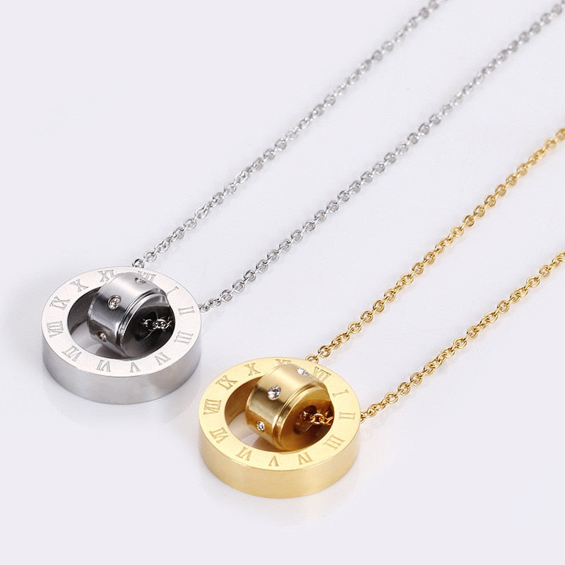 Luxury Brand Jewelry 316L Stainless Steel Double Loop Love/Roman Numerals Necklace Austrian Crystal Love Necklace For Women