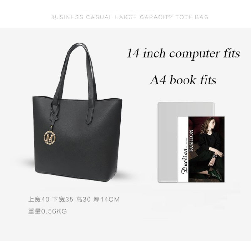 Luxury Brand Tote Bags Women PU Leather Handbags 14-inch Computer Bag for Commuting To Work Shoulder Bag Big Purses Travel Bolsa