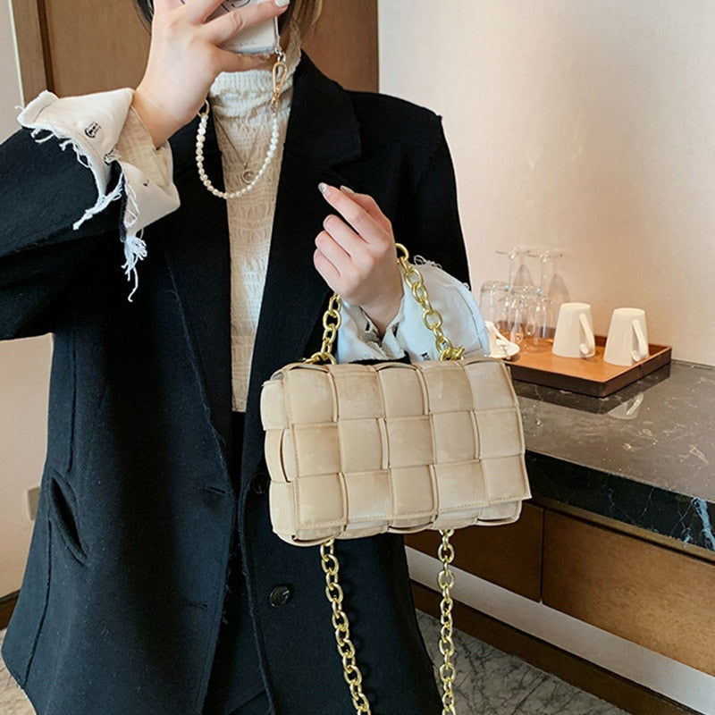Luxury Design Nubuck Leather Crossbody Bags for Women 2021 Summer New Fashion Thick Metal Chain Lady Shoulder Bag Brand Handbags