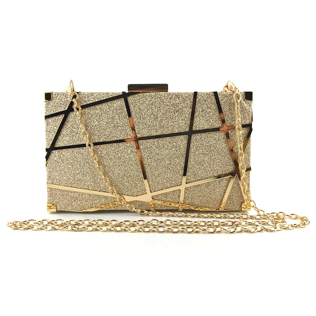 Luxury Evening Bag Women Party Banquet Glitter Bag Gold Wedding Clutches Party Bag Prom Blingbling Chain Shoulder Bag Mujer Sac