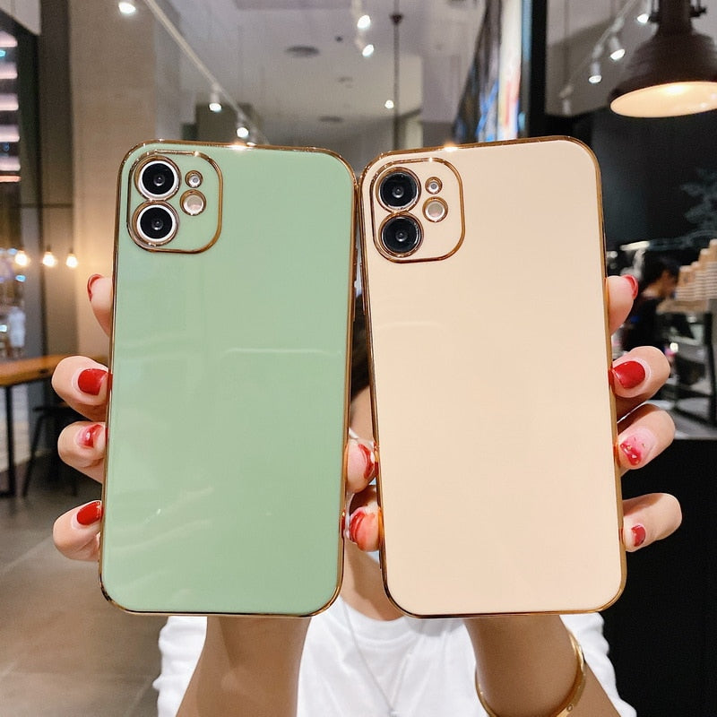 Luxury Gold Plated Electroplated Case for iPhone 11 Pro Max 8 Plus 7 XR XS X Silicone Lens Protection 12 Pro Max SE 2020 Cover