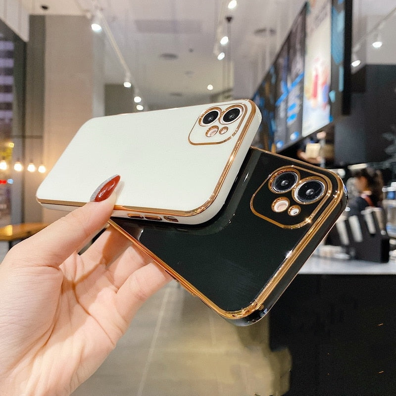 Luxury Gold Plated Electroplated Case for iPhone 11 Pro Max 8 Plus 7 XR XS X Silicone Lens Protection 12 Pro Max SE 2020 Cover