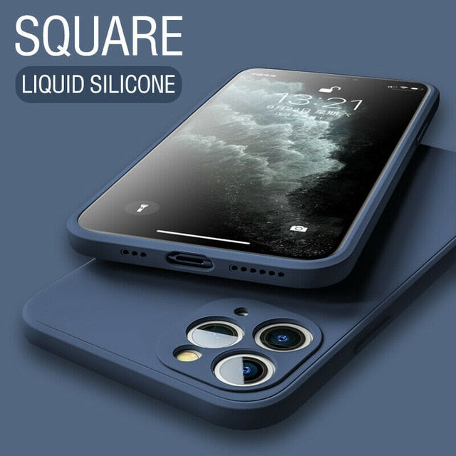 Luxury Original Square Liquid Silicone Phone Case For iPhone 12 11 Pro Max Mini XS X XR 7 8 Plus SE 2 Thin Soft Cover Candy Case
