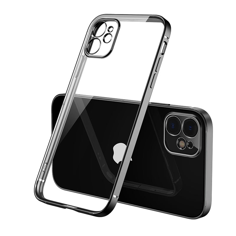 Luxury Plating Square frame Transparent Case on For iPhone 12 11 Pro Max Mini x xr xs se 2020 7 8 Plus Case Soft tpu Clear Cover