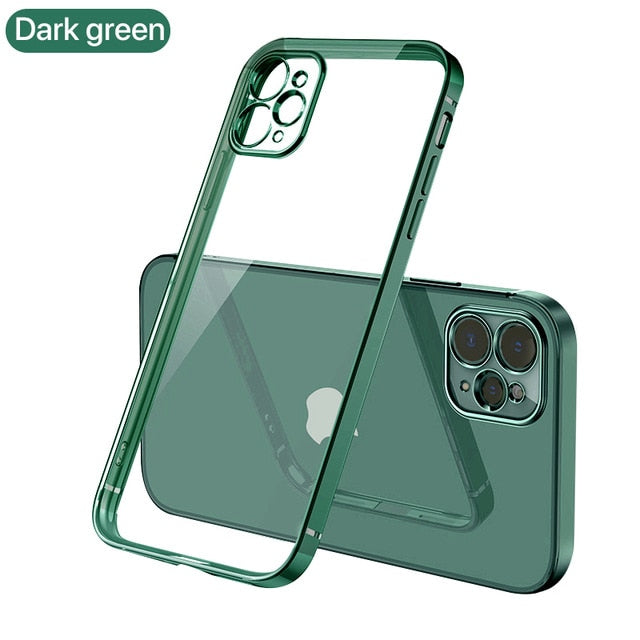 Luxury Square Frame Plating TPU Transparent Case for iPhone 12 11 Pro Max Mini iPhone X XR XS 7 8 Plus SE 2020 Soft Clear Cover