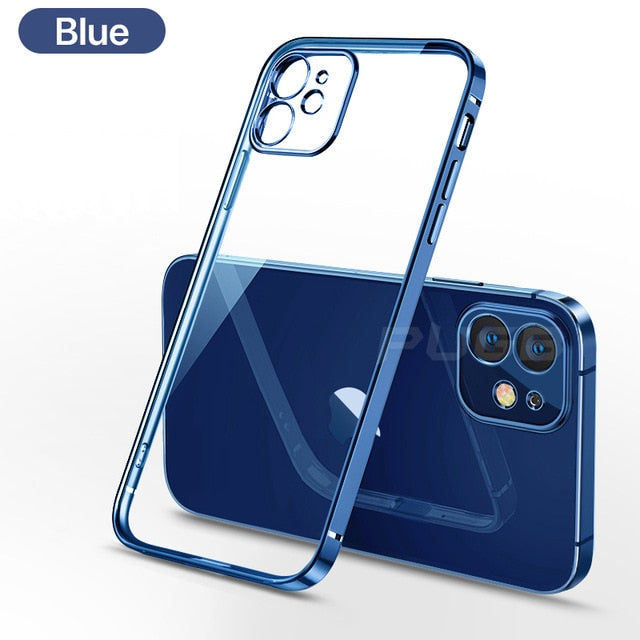Luxury Square Frame Plating TPU Transparent Case for iPhone 12 11 Pro Max Mini iPhone X XR XS 7 8 Plus SE 2020 Soft Clear Cover