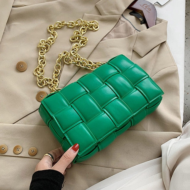 Luxury Women's Shoulder Bags Weave Leather Flap Bag For Women 2020 New Brand Designer Handbags Thick Chain Crossbody Bags Female