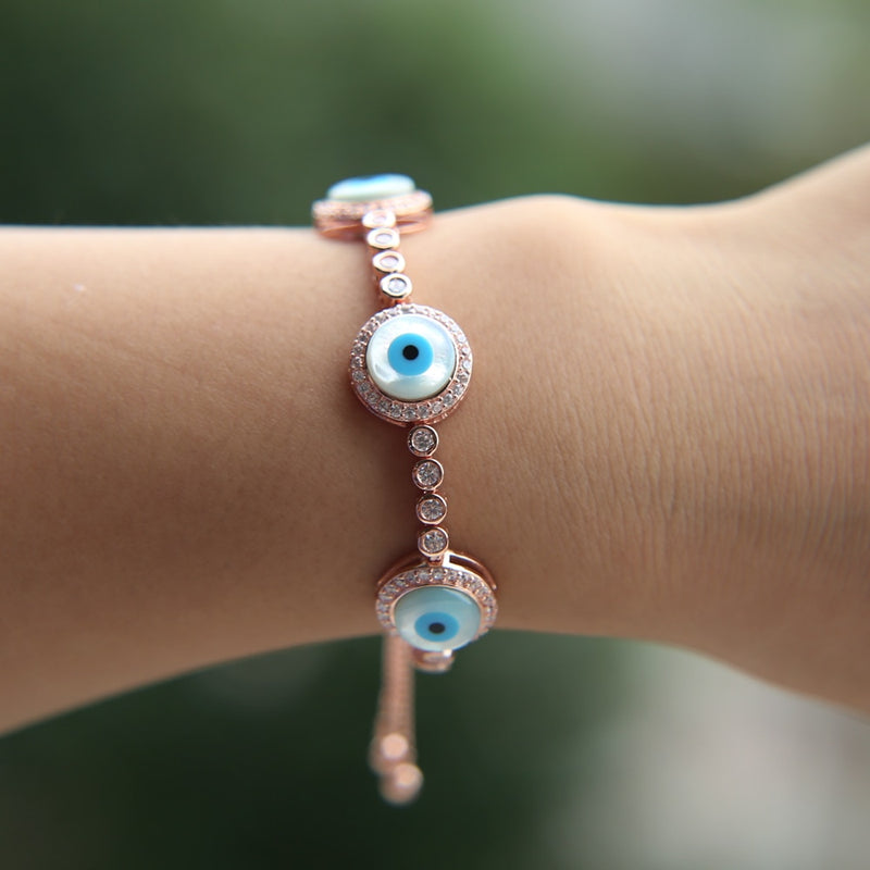 Luxury micro pave setting AAA multicolour stones turkish style evil eye tennis bracelet stunning jewelry for women fashion 2017
