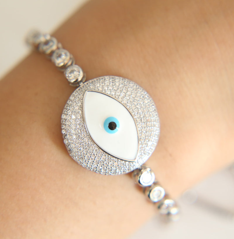 Luxury micro pave setting AAA multicolour stones turkish style evil eye tennis bracelet stunning jewelry for women fashion 2017