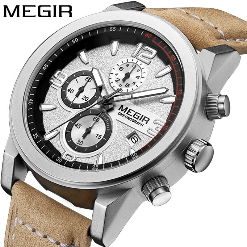 MEGIR 2021 Luxury Chronograph Calendar Casual Watch Men's Belt Sports Business Luminous Waterproof  Relogio Masculino 2026G
