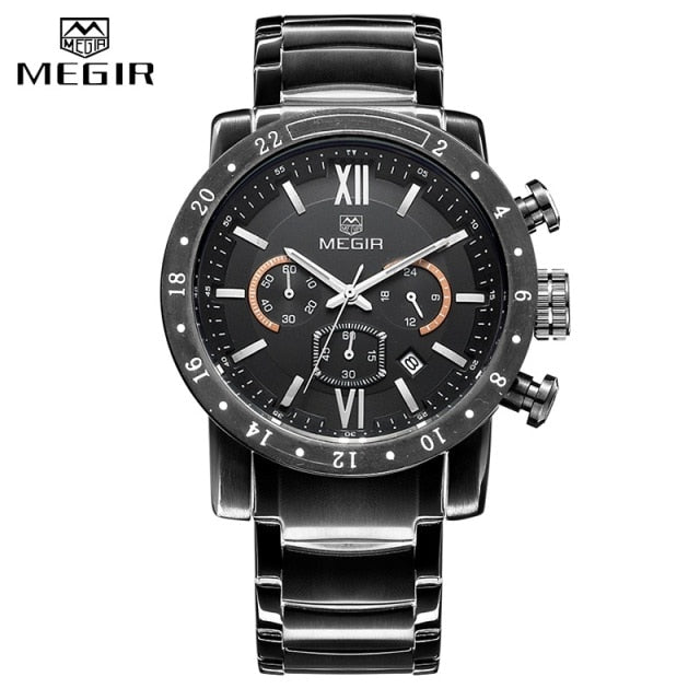 MEGIR 2021 Watch Men Fashion Sport Quartz Mens Watches Waterproof Full Steel Business Chronograph Date Male Relogio Masculino