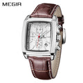 MEGIR Brand Men's Sport Watch Multi-function Leather Rectangular Creative Dial Men Watches Luminous Reloj Hombre Clock Male 2020