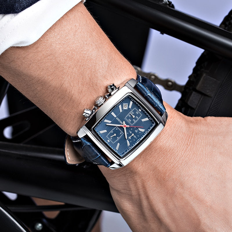 MEGIR Brand Men's Sport Watch Multi-function Leather Rectangular Creative Dial Men Watches Luminous Reloj Hombre Clock Male 2020