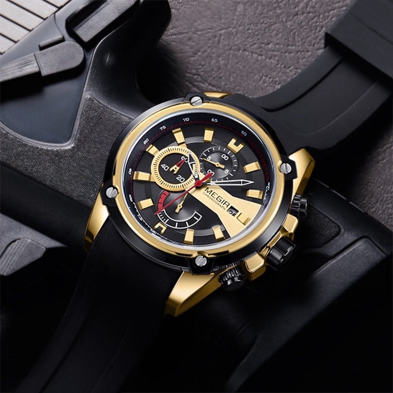 MEGIR Chronograph Men Sport Watch Male Silicone Automatic Date Quartz Watches Mens Luxury Brand Waterproof Relogio Masculino