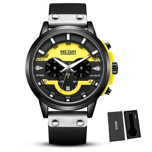 MEGIR Chronograph Sport Watch Men Creative Big Dial Army Military Quartz Watches Clock Men Wrist Watch Hour Relogio Masculino