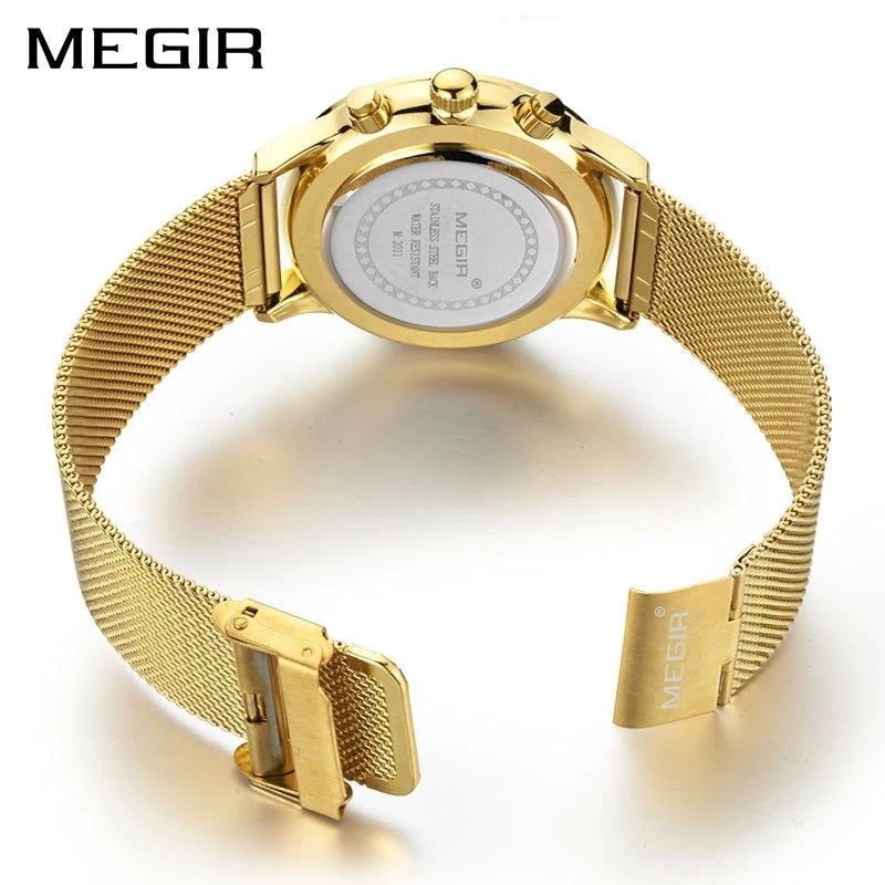 MEGIR Fashion Business Casual Running Classic Three Eyes Chronograph Watch Men's Seconds Trendy Watch Steel Relogio Masculino