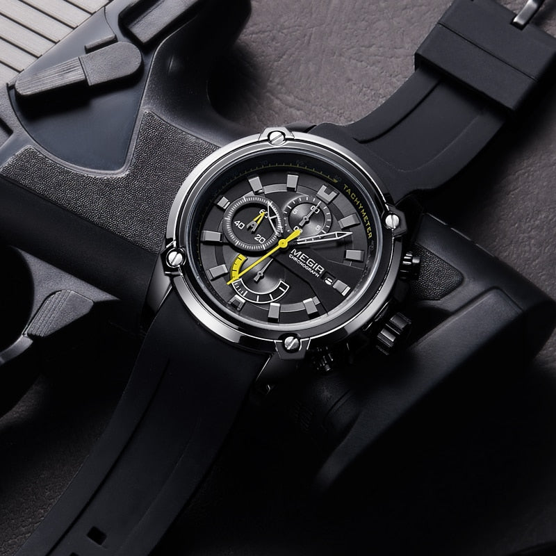 MEGIR Fashion Men Watch Top Brand Luxury Chronograph Waterproof Sport Mens Watches Silicone Automatic Date Military Wristwatch