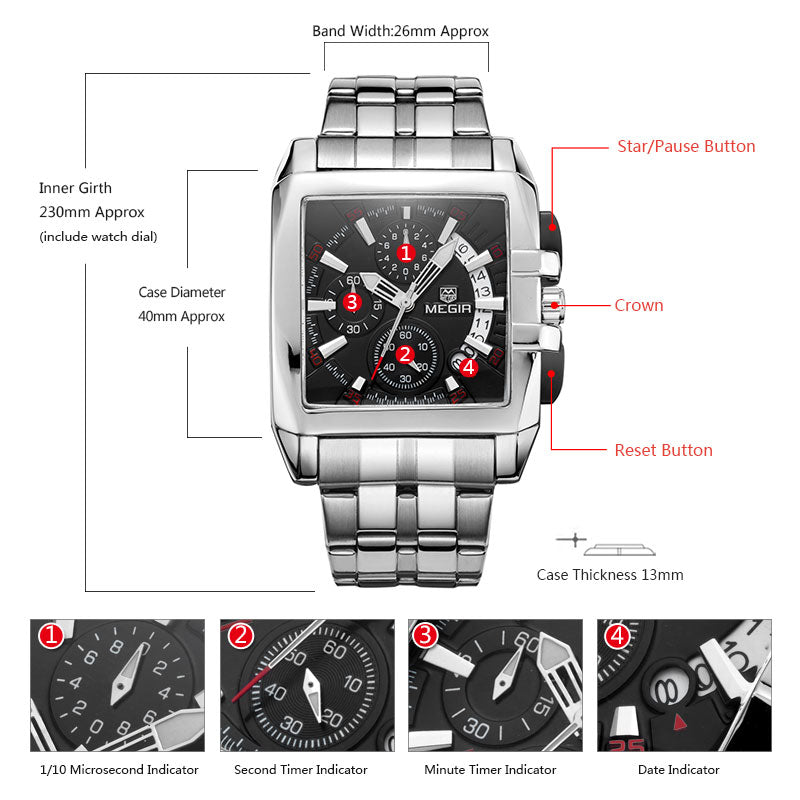MEGIR  Fashion Mens Watches Top Brand Luxury Quartz Watch Men  Steel Date Waterproof Sport Watch Relogio Masculino