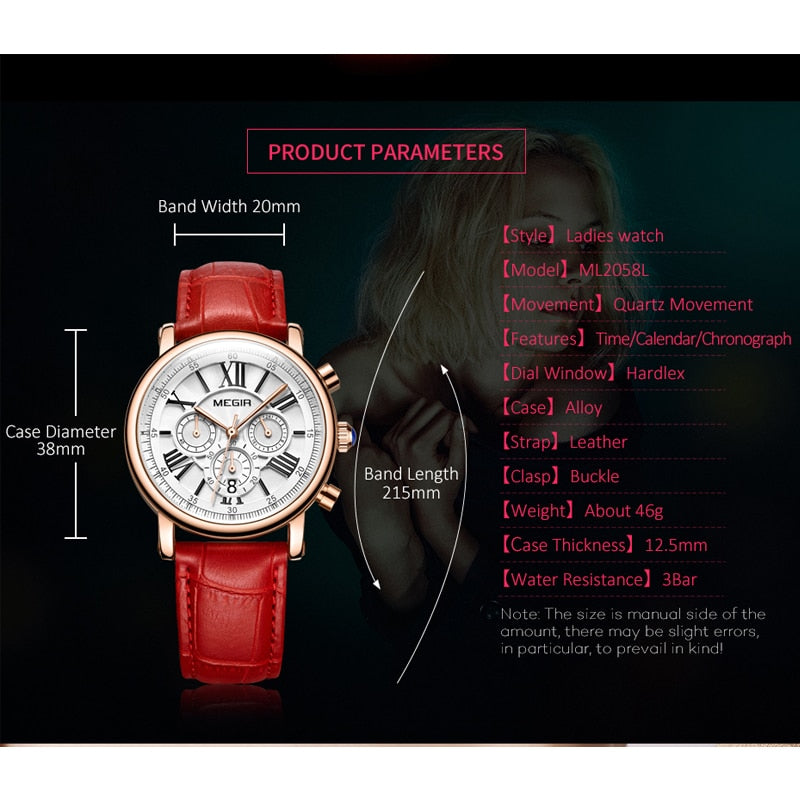 MEGIR Fashion Women Watches Top Brand Luxury Ladies Quartz Watch Chronograph Clock for Lover Relogio Feminino Sport Wristwatches