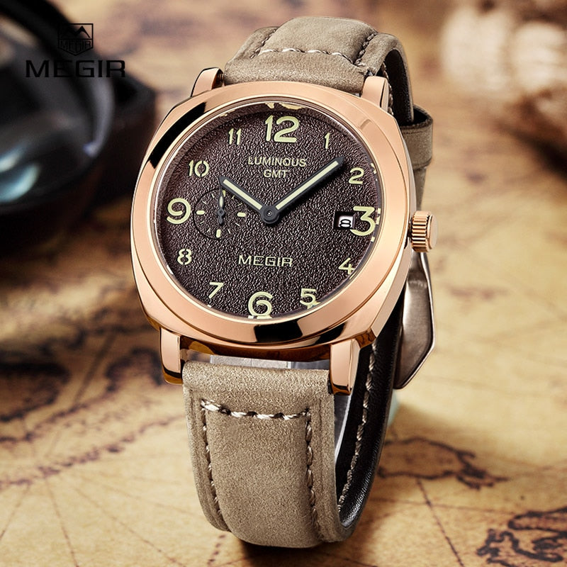 MEGIR Luxury Brand Men Sport Watches Men's Quartz Clock Man Army Military Leather Wrist Watch Relogio Masculino