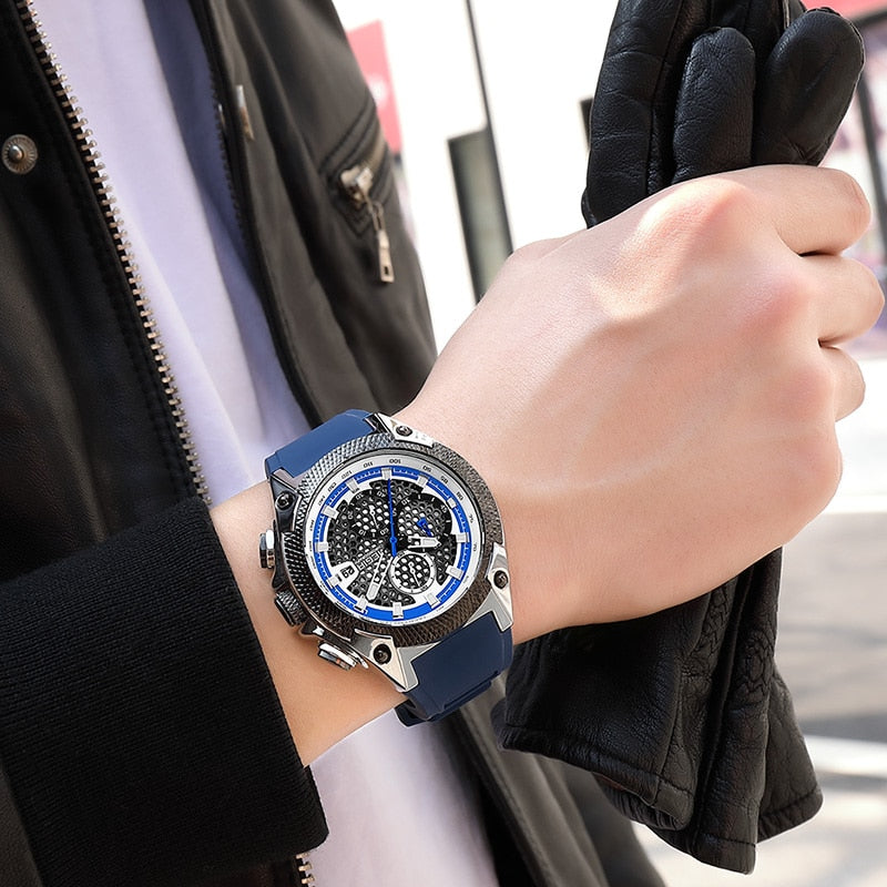 MEGIR Men Sport Watch Relogio Masculino Blue Silicone Strap Mens Watches Top Brand Luxury Luminous Waterproof Quartz Watch Man